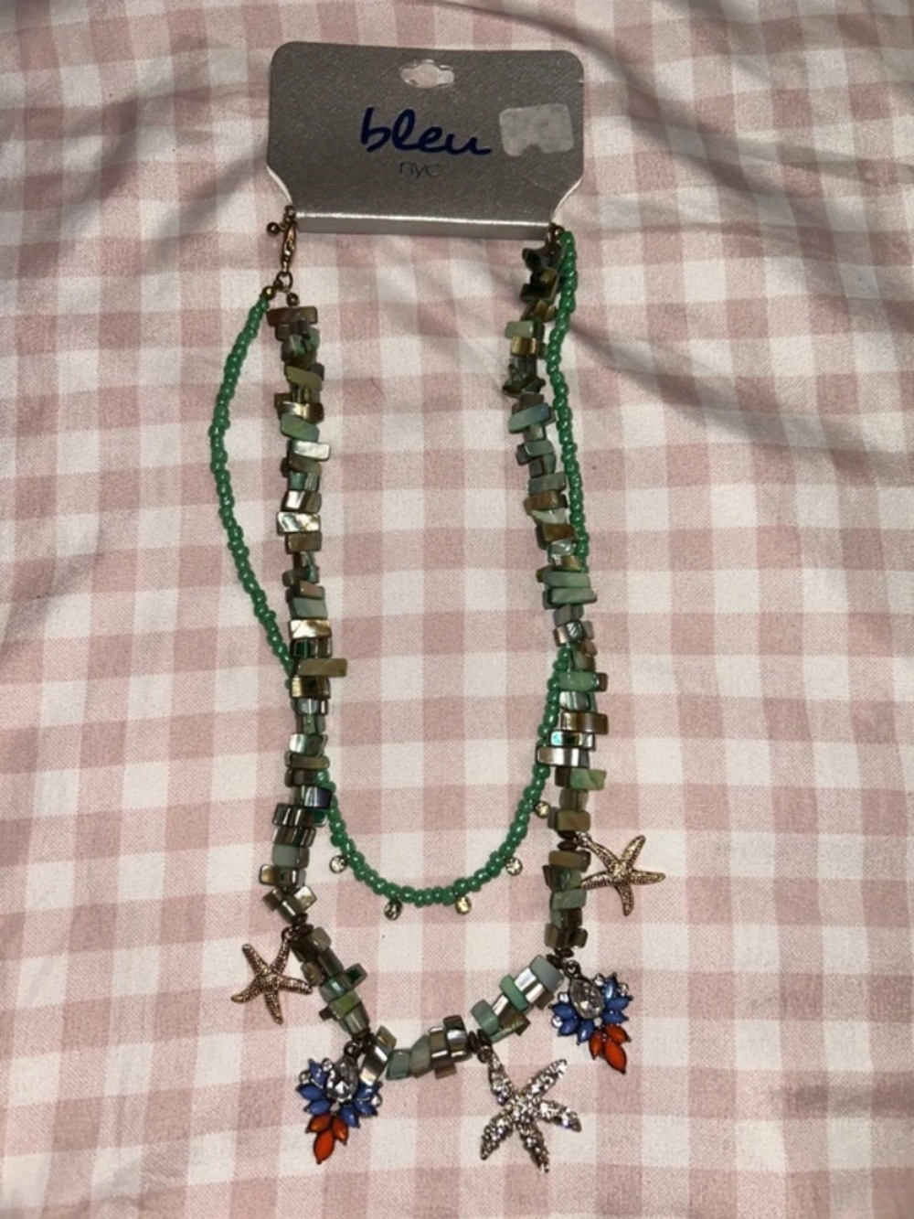 NWT Bleu nyc Boho Beaded Coastal Beach Starfish Statement Multi Strand Necklace